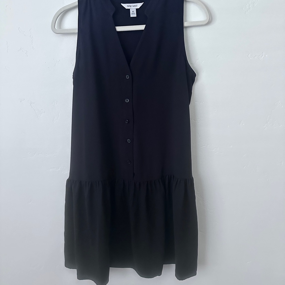 Nine West Black Ruffled Buttoned Mini Sundress